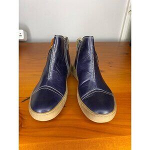 Josef Seibel Maren 07 Blue Leather Ankle Boots With Sherpa Lining & Multi-Color